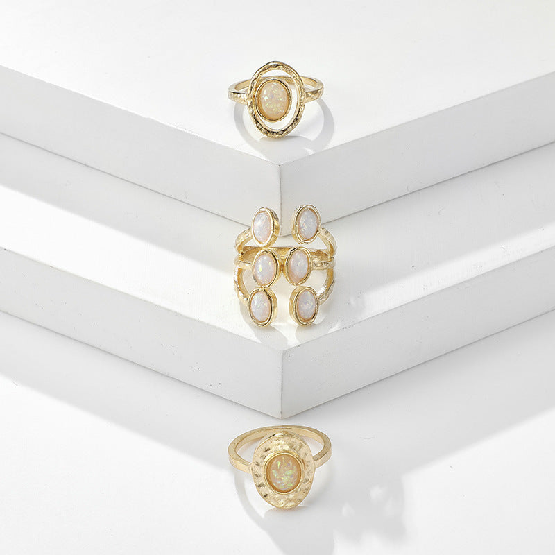 Womens Fashion Rings Set Three Piece Simple Geometric Alloy Rings Electroplated Finish Individually Packed Chic