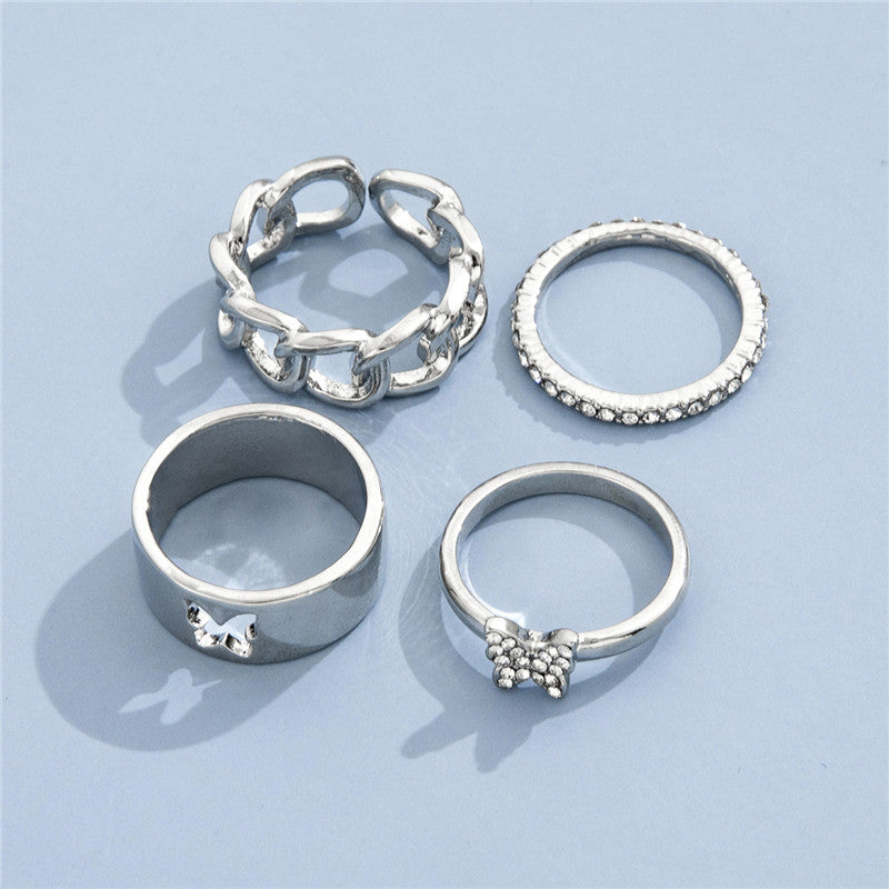 Womens Butterfly Ring Alloy Metal Rhinestone Hollow Design Fashion Jewelry Accessory Full Crystal With Sparkle