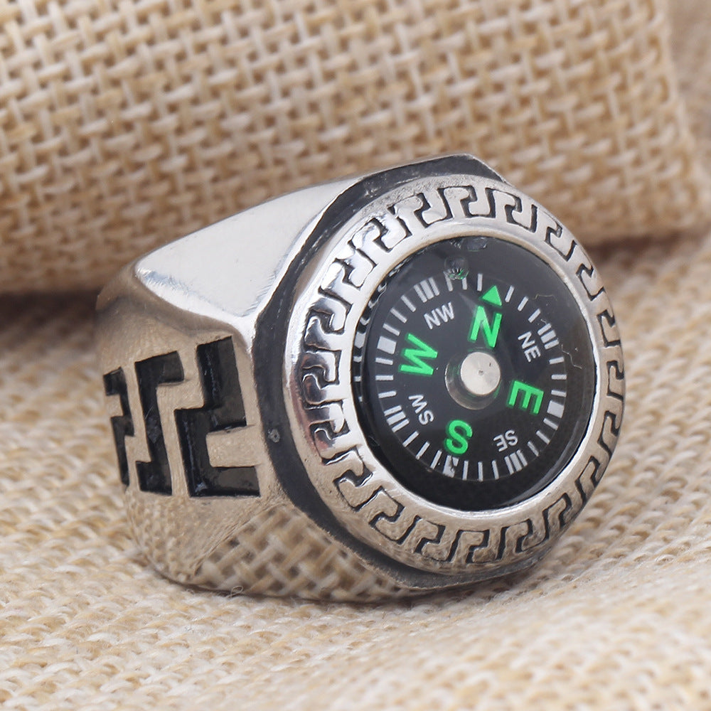 Personalized Mens Compass Ring Titanium Steel Engraved