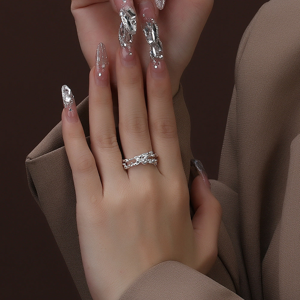 Adjustable Gold Plated Copper Ring Leaf Design And Gemstones Irregular Opening For Women And Men Fashion Style