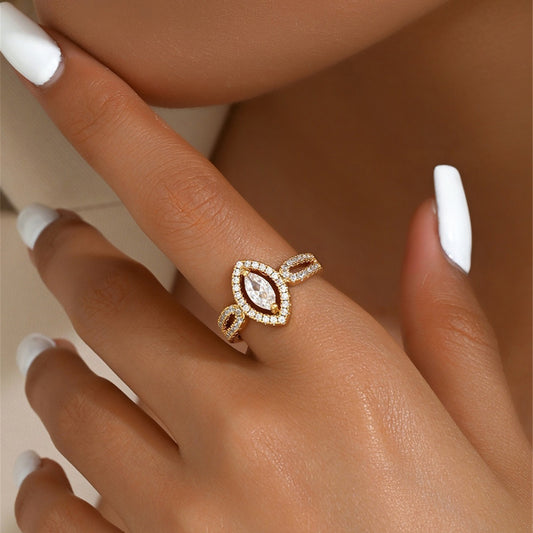 Womens Ring Water Drop Zircon Open Design Copper Plated Fashion Jewelry Elegant Statement Accessory Daily Wear
