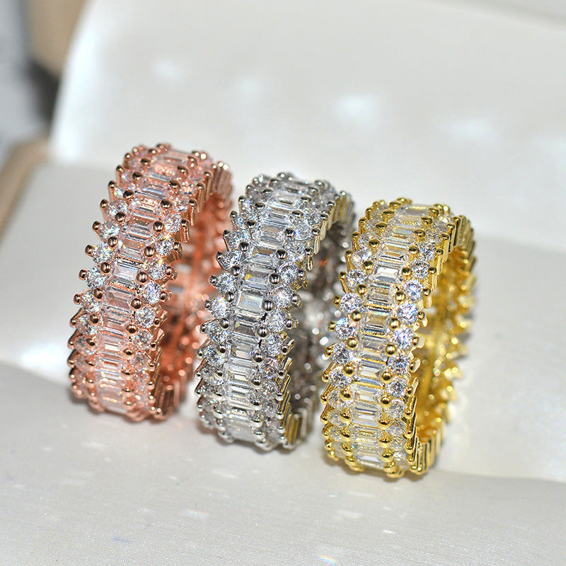 Gold Encrusted Zircon Crown Ring Copper Alloy Jewelry Elegant Wedding Anniversary Engagement Gift For Her Handcrafted