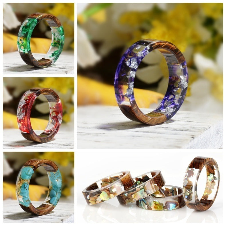 Unisex Wood Resin Ring Dried Flower Epoxy Jewelry Durable Unique Flower Design Accessory Gift Idea Chic Design