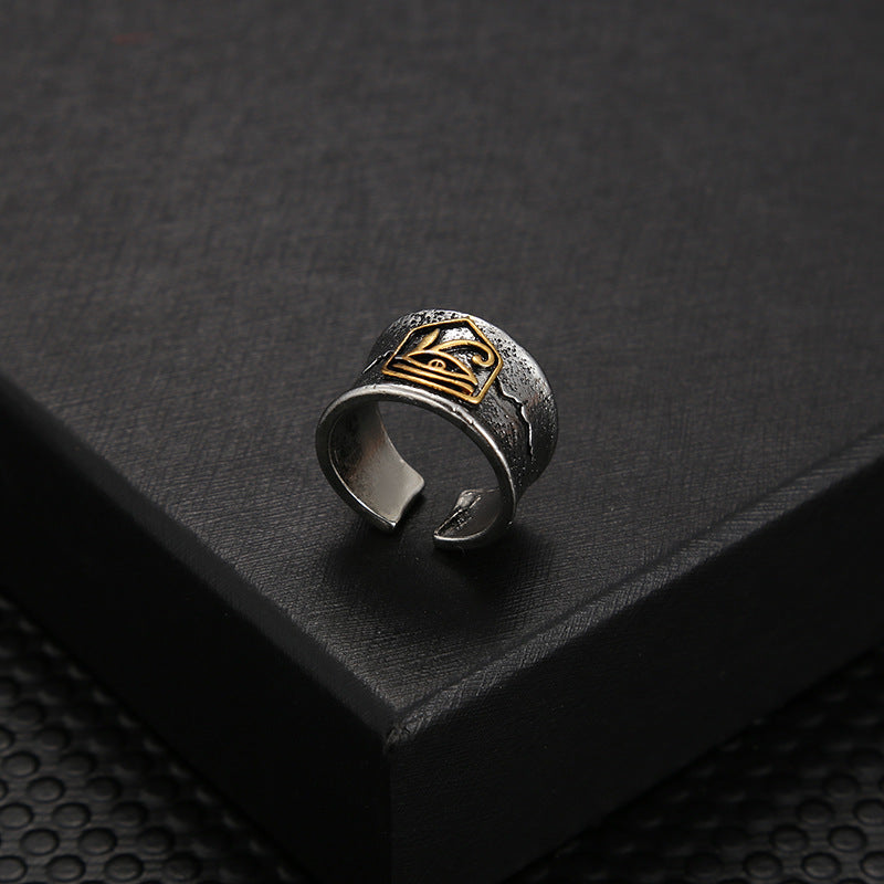 Mens Vintage Ring Adjustable Opening Unisex Alloy Ring Two Tone Design Personality Jewelry Gift for Men Modern