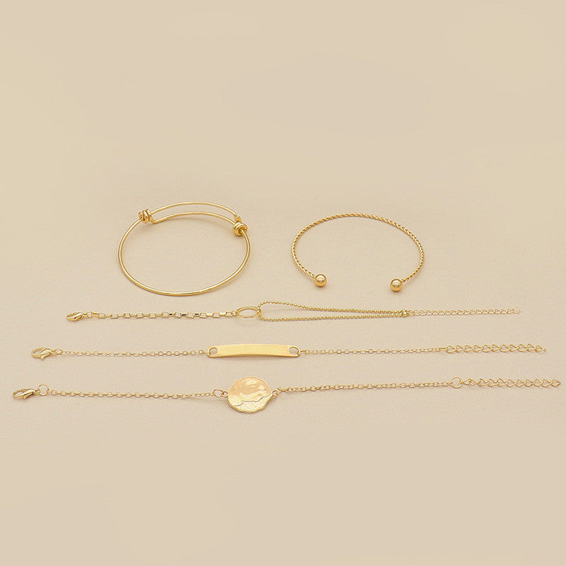 Womens Geometric Bracelet Set Round and Square Alloy Jewelry Set of Five European Styles Elegant Jewelry Craft