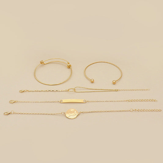Womens Geometric Bracelet Set Round and Square Alloy Jewelry Set of Five European Styles Elegant Jewelry Craft