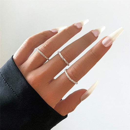 Three Piece Alloy Ring Set for Women Elegant Metal Jewelry