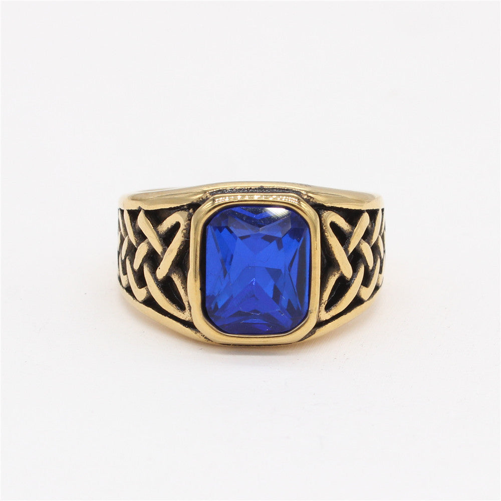 Viking Pattern Gemstone Titanium Steel Ring for Men