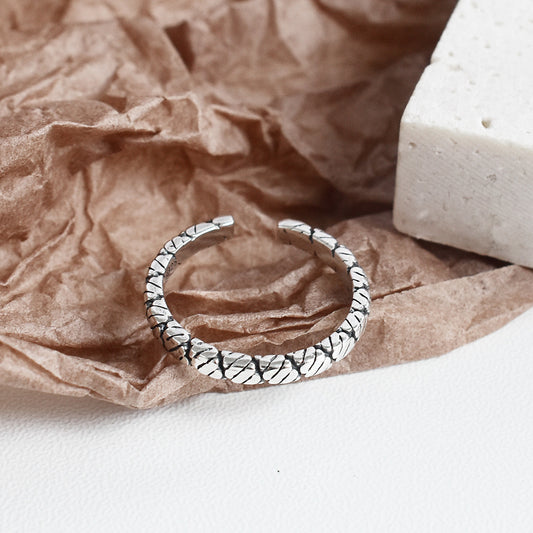 Womens 925 Sterling Silver Ring Vintage Textured Geometric Retro Style For Women Summer Fine Rings Modern Look