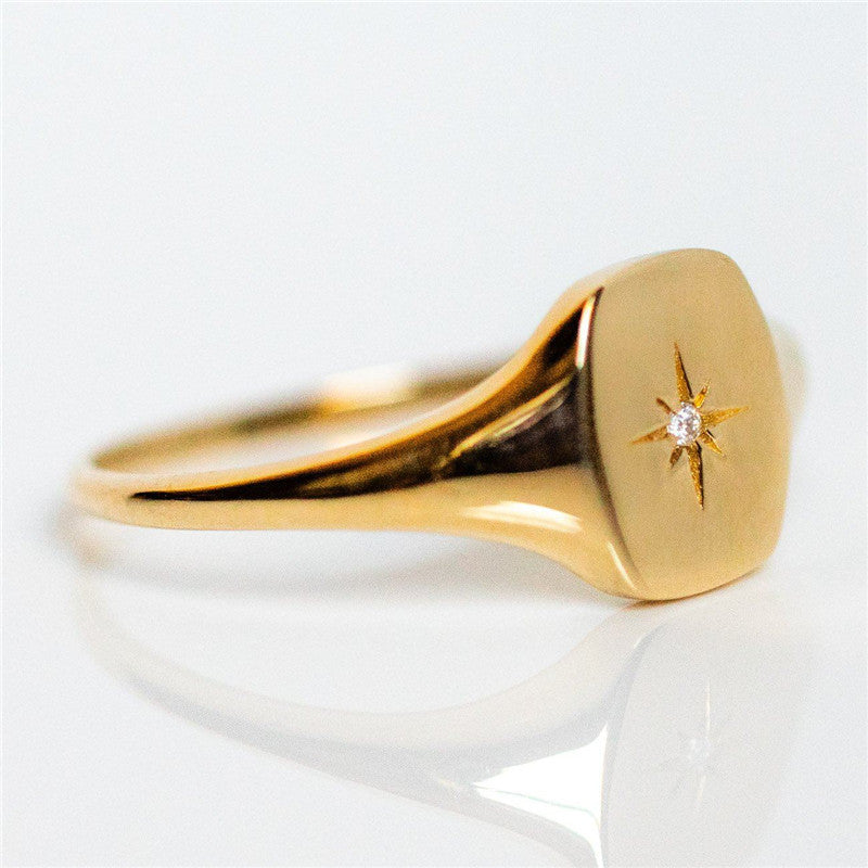 Rings European American Hexagonal Star Seal Personality Square Ring Copper Electroplating Style Women Size 5 6 7 8 9 10