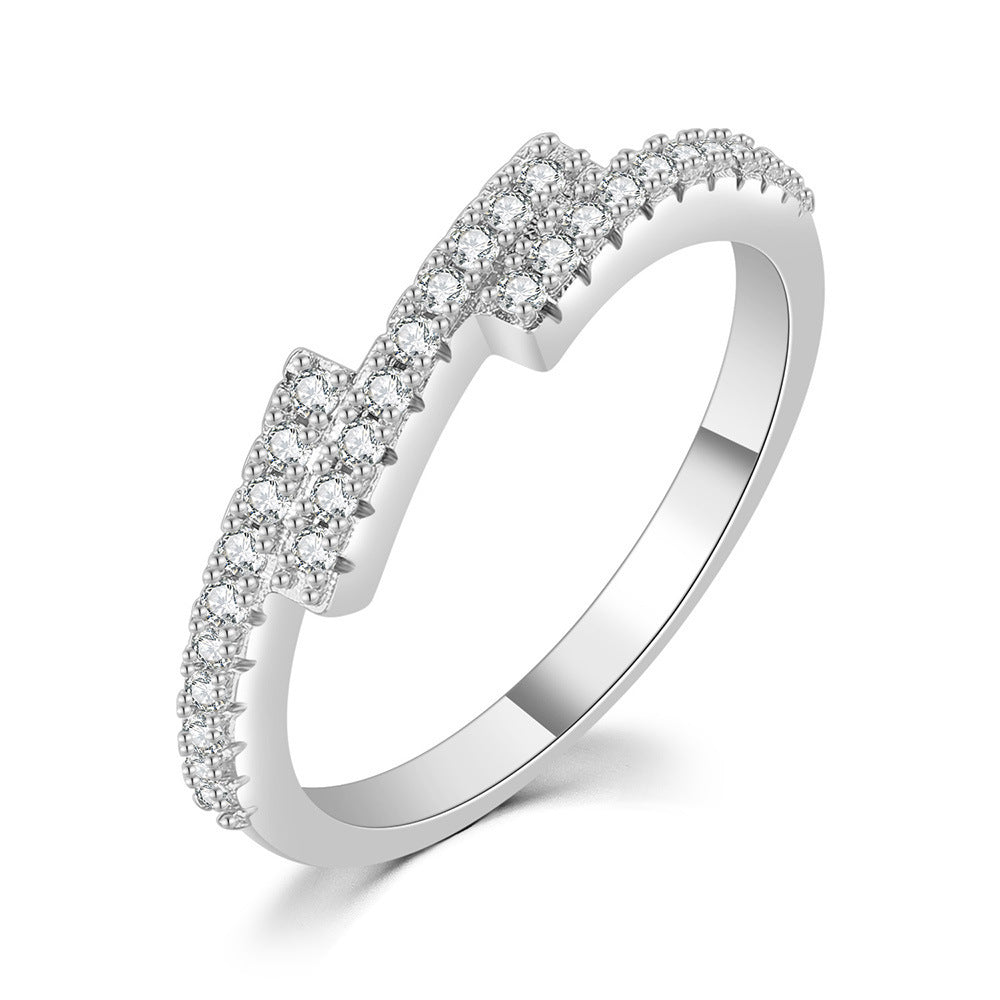 Womens Ring Triple Row Cubic Zirconia Inlaid Geometric Design 4mm Band Platinum Gold Finish For Everyday Wears