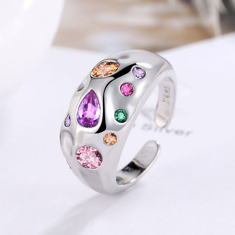 Womens Colorful Rhinestones Ring Adjustable Coppery White Gold Plated Fashion Jewelry Statement Piece Everyday