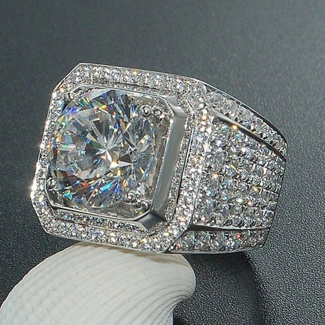 Men's Hip Hop Five Star Ring with Natural Zircon Inlay Gold Tone or Silver Tone Rock Jewelry Statement Ring for Men and Women Available in Multiple Sizes