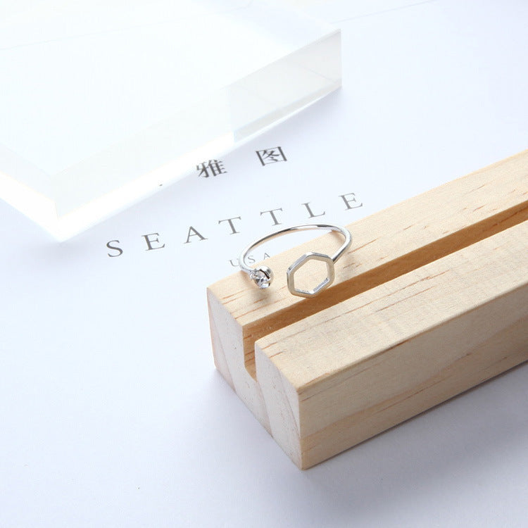 Rose Gold Zircon Geometric Inlay Adjustable Open Alloy Ring For Women Korean Style Fashion Jewelry For Fashion