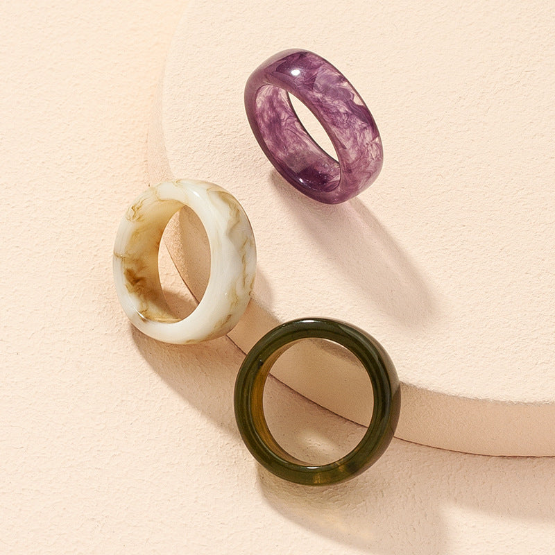 Unisex Acrylic Geometric Ring For Men And Women Statement Jewelry Emerald Green Taro Purple Light Coffee Trend