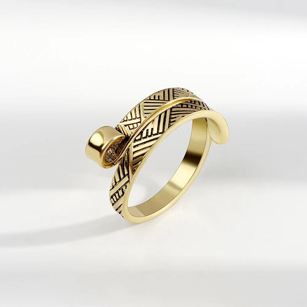 Unisex Open Ring Adjustable Alloy Jewelry Electroplated Crochet Thread Totem Geometry Korean Knitted Design Style