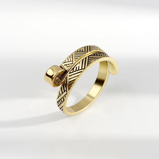 Unisex Open Ring Adjustable Alloy Jewelry Electroplated Crochet Thread Totem Geometry Korean Knitted Design Style