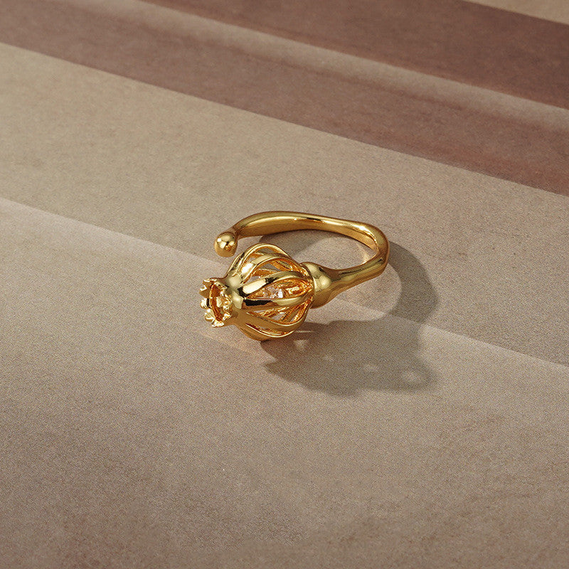 Women's Inlaid Zircon Ring European Geometric Lantern Ring Gold Plated Ring Silver Plated Ring Fashion Jewelry for Her Elegant Ring Gift for Women