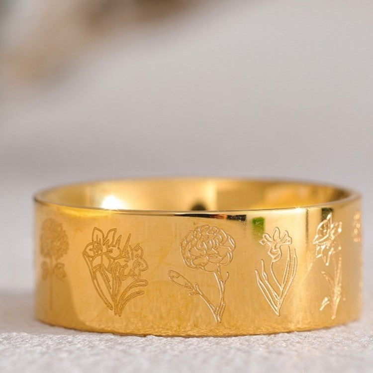 Gold Flower Ring Stainless Steel Retro Electroplated Durable Elegant Womens Jewelry Accessory Elegant Everyday