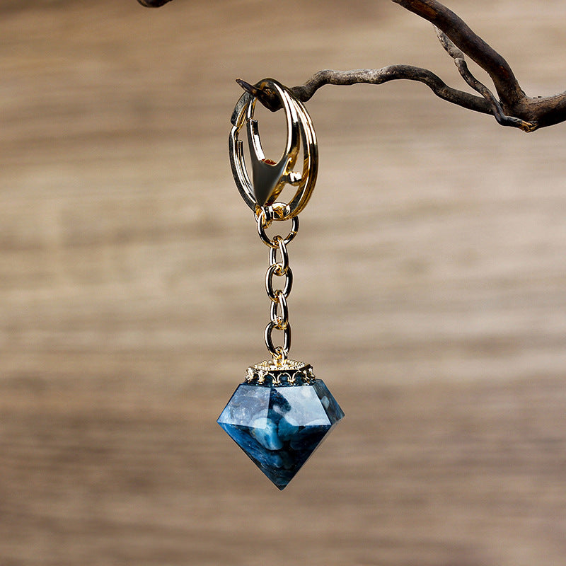 Crystal Gravel Resin Keychain Pendant Modern Design With Tapered Point Handcrafted Natural Stone Accessory Kit