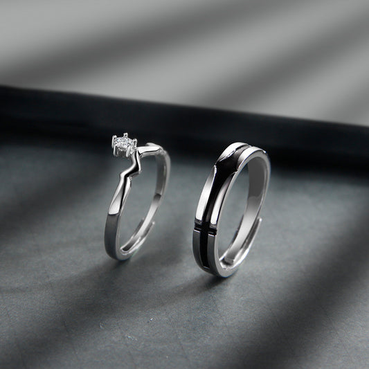 Sterling Silver Matching Rings For Couples Adjustable Opening Band Promise Rings For Her And Him Wedding Bands