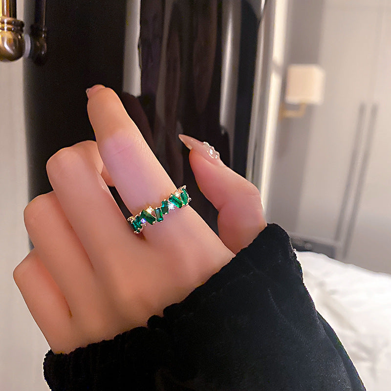 Gold Electroplated Zircon Ring With Man Made Diamond Crystal Copper Adjustable Korean Style Geometric LookGlow