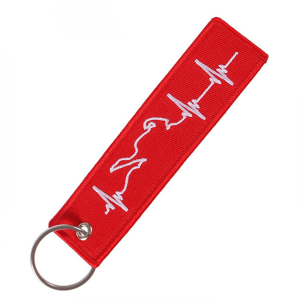 Embroidered Racing Design Keychain Polyester Key Ring American Theme Black Background Red Case For Car Display