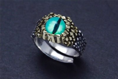 Unisex Copper Ring With Sterling Silver Gem Inlay Adjustable Opening Geometric Python Eye Retro Statement Ring