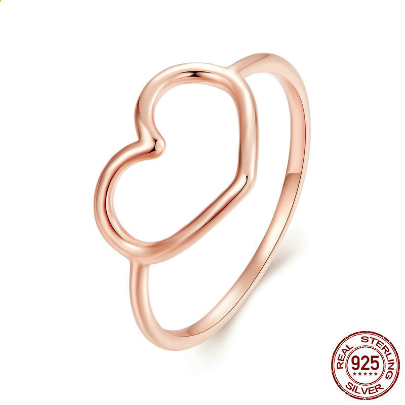 Womens Heart Ring S925 Sterling Silver Hollow Heart Design Gift For Women Girls Heart Jewelry Silver Tone Glow