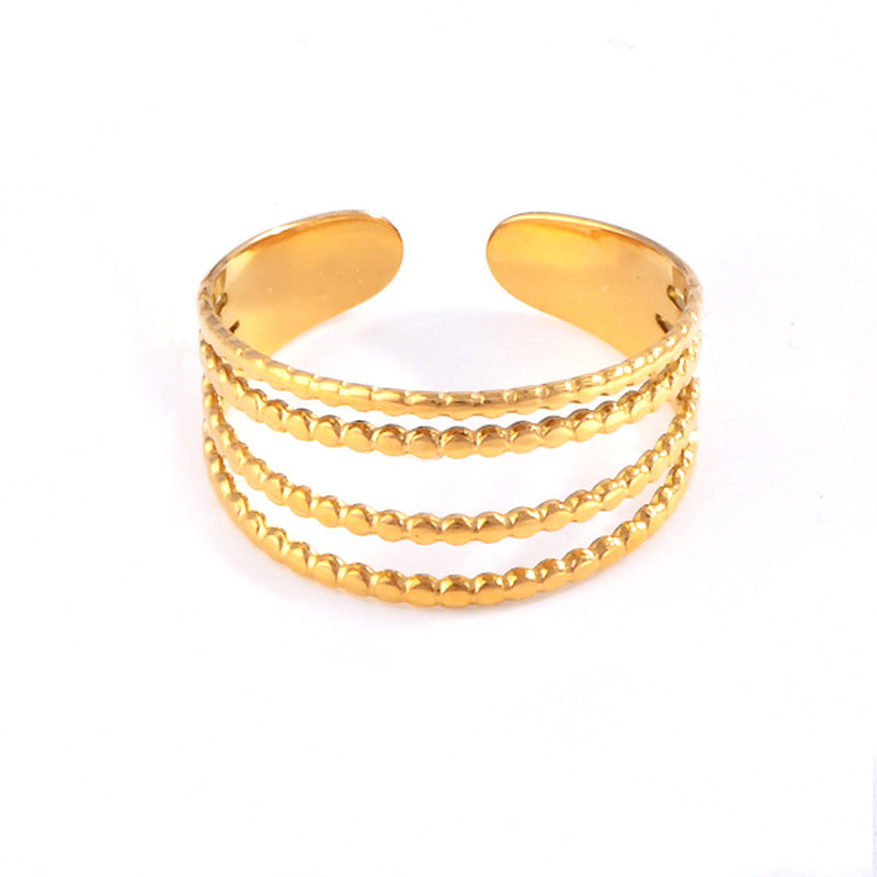 Gold Titanium Steel Ring With Irregular Pattern Open Band Size No7 Cartoon Geometric Animal Zodiac Starry Sky Design