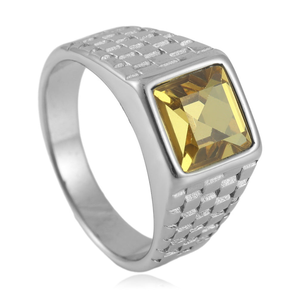 Titanium Steel Ring With Colorful Stone Square Design For Women Size 7 8 9 1 Polished Finish For Everyday Wear