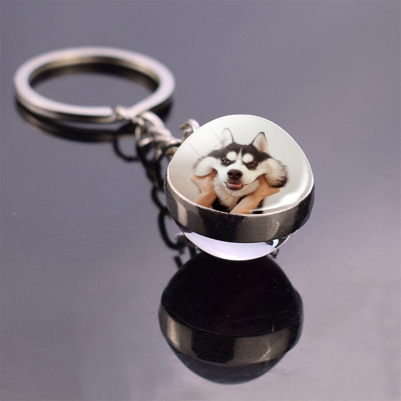 Animal Glass Ball Keychain Alloy Key Ring Luminous Pendant Round Design Gift For Women And Girls Elegant Accessory Gift