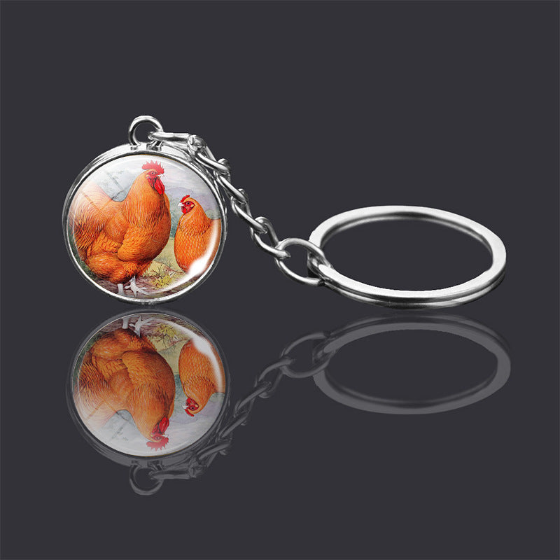 Animal Key Chain Double Sided Glass Ball Pendant Metal Key Ring Unisex Accessories Donkey Rabbit Giraffe Dolphin Fox