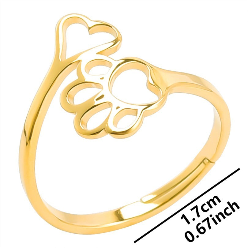 Stainless Steel Love Heart Ring Adjustable Cutting Design Unisex Everyday Wear Silver Gold Tone Durable Ideal Gift
