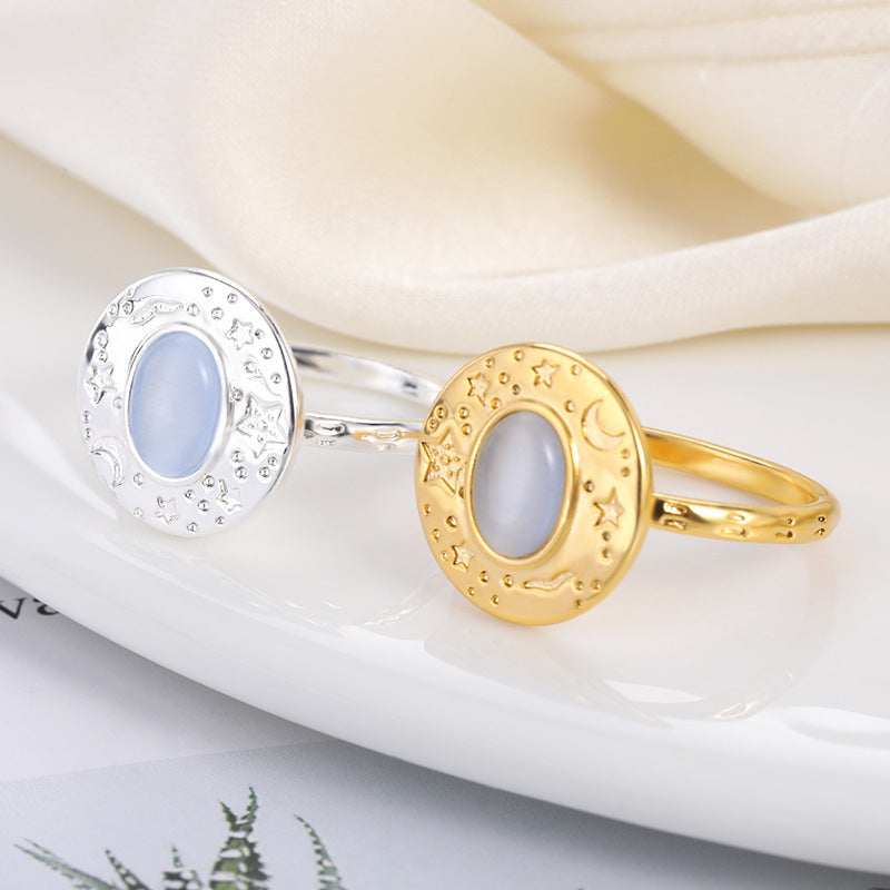 Vintage Crystal Star Moon Ring Oval Jewelry For Her