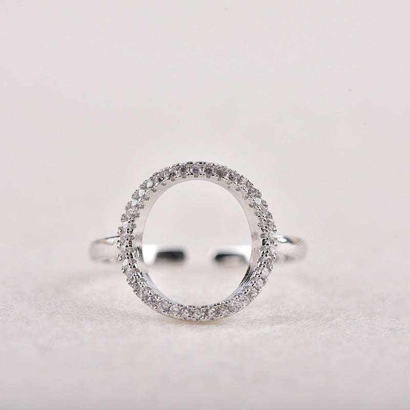 Womens Micro Set Zircon Ring Adjustable Opening Sterling Silver Inlaid Gemstones Band Promise Ring Wedding Gem