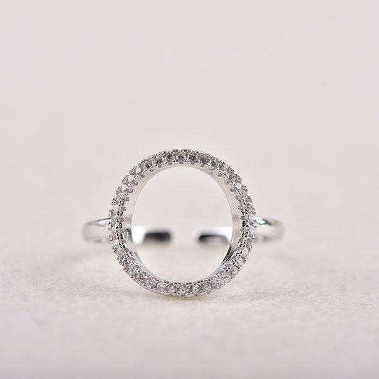 Womens Ring Micro Set Zircon Adjustable Opening Sterling Silver Inlaid Gemstones Ring For Her White Rose Gold Plated