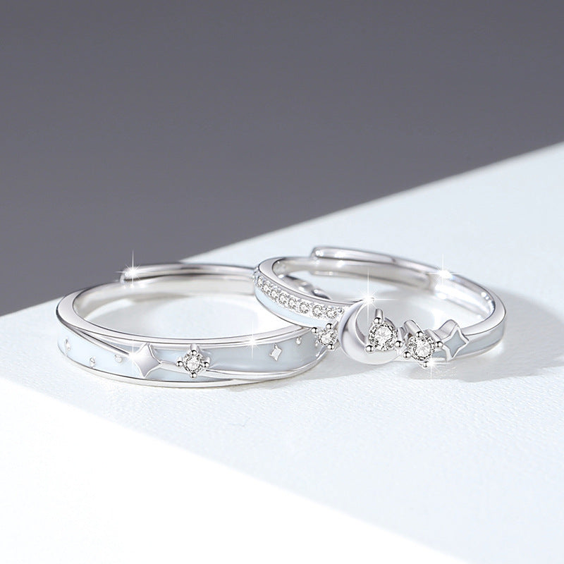 Couple Rings Adjustable Star Matching Rings Lovers Luminous Copper Rings Electroplated Anniversary Gifts Starry