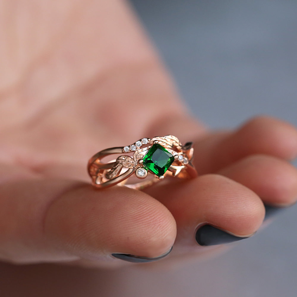 Copper Ring With Geometric Zircon Inlay European Design For Women Fashion Accessory Green Zircon Jewelry Shine