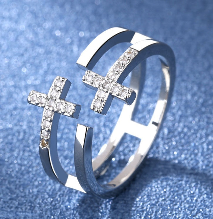 Copper Ring With Double Zircon Diamond Accent Adjustable Opening Korean Geometric Gold Plated Ring Ethereal Shine