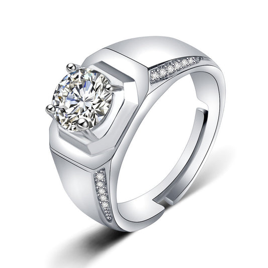 Mens Diamond Ring Retro Style Polished Platinum Band