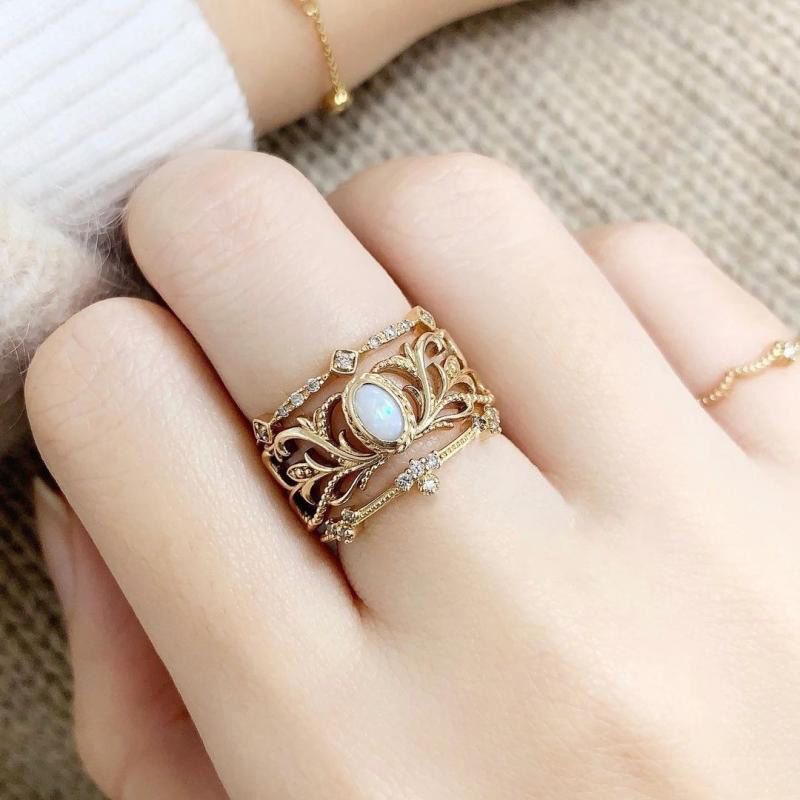 Womens Opal Ring Adjustable Copper Electroplated Vine Pattern Daily Wear Statement Jewelry Gift Daily Sparkles