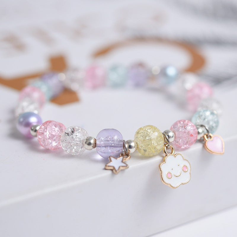 Girls Cute Bracelet With Plant Flower Plus Crystal Design Korean Beads Adjustable Childrens Bracelet 14cm 20cm