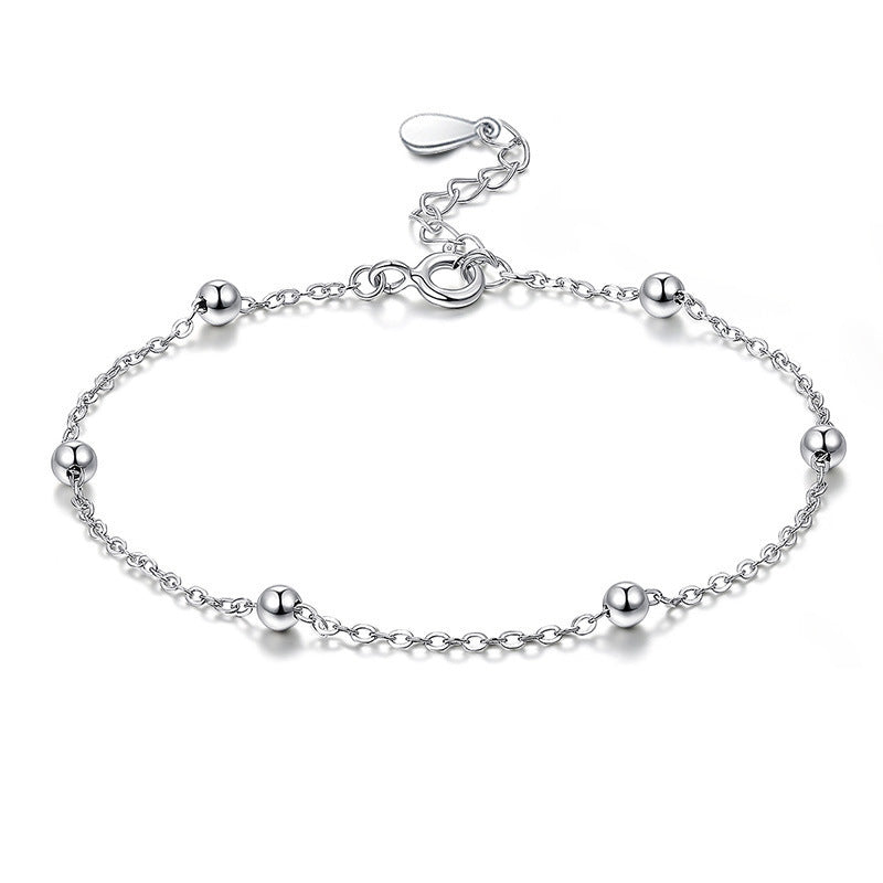 Silver Beaded Bracelet With White Gold Electroplated Chain For Women And Girls Fashion Jewelry For Daily Shine