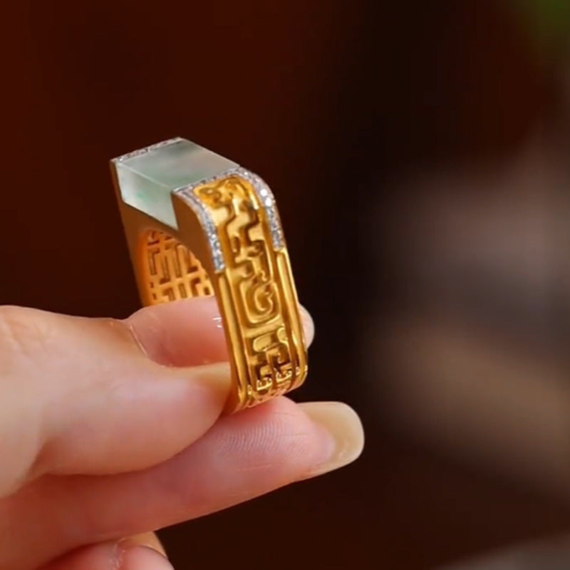 Unisex Square Ring Retro Alloy Jasper Ring Vintage Style British Seal Ring Gift For Men Women US Size 7 9 Classic Look