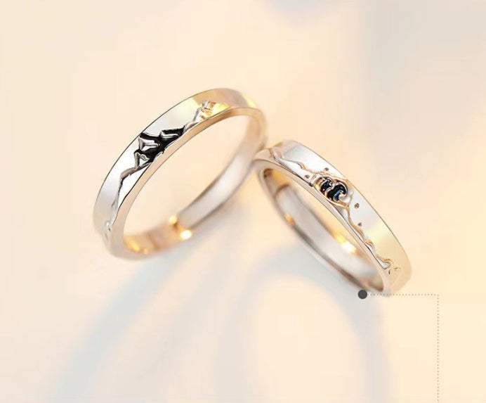 Adjustable Opening Starry Sky Korean Style Couple Rings Platinum Plated Matching Fashion Jewelry Anniversaries