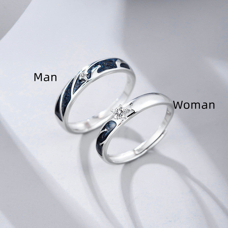 Sterling Silver Adjustable Couple Rings For Women And Men Fashion Matching Romantic Promise Band For Cherished