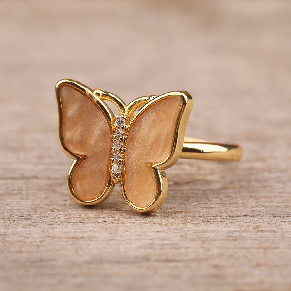 Rotatable Butterfly Ring with Enamel and Natural Stone Gift