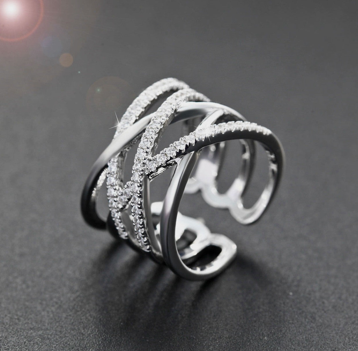 Adjustable Finger Ring With Multi Layer Winding Design Diamond Accent And Inlaid Artificial Gems For Daily Wear