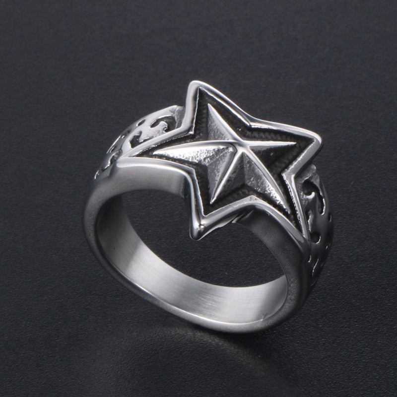 Unisex Titanium Steel Ring With Star Crown Design Retro Style Jewelry Band For Men And Women Handcrafted Jewelry
